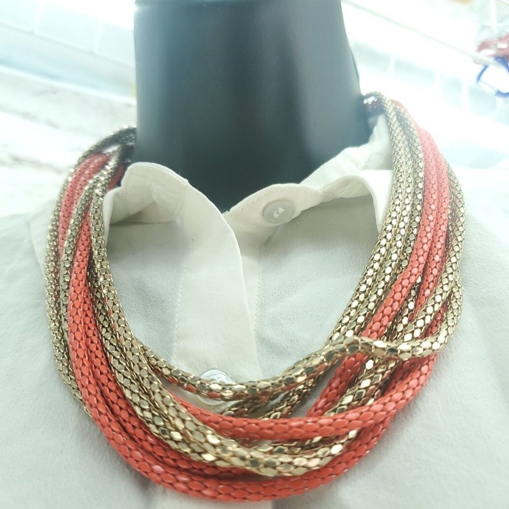 Womens Orange Gold Fashion Jewelry Lobster Clasp Multi Strand Layered Necklace